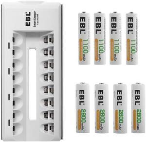 EBL AA AAA Rechargeable Batteries (4-Pack, 1100mAh + 4-Pack, 2800mAh) with 8 Bay Battery Charger for AA AAA Ni-CD Ni-MH Replacement Battery
