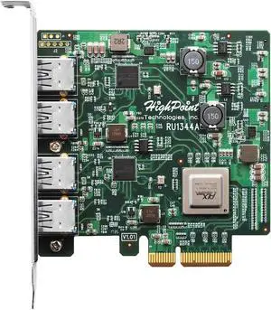 HighPoint RocketU RU1344A PCI-Express 3.0 x4 Full Height 4 x 10Gb/s Ports, Gen 2 USB 3.1 HBA