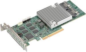 8 internal SAS3 ports, Supports up to 16 physical devices w/ expander, 1x SlimSAS x8 black (100-Ohm) connectorr