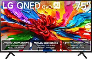 LG QNED92A Series TV 75-Inch Mini LED 4K Smart with evo AI in Black - 75QNED92AUA