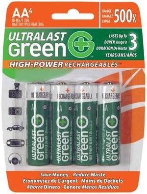 UltraLast Green ULGHP4AA 4-pack AA 2400mAh Ni-MH Rechargeable Batteries