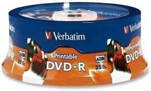 Verbatim 4.7GB 16X DVD-R Inkjet Printable,  Hub Printable 25 Packs 25Pkg DVD Recordable Media Model 96191