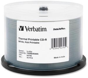 Verbatim 700MB 52X CD-R Thermal Printable,  Hub Printable 50 Packs 50Pkg DataLifePlus CD Recordable Media Model 94795