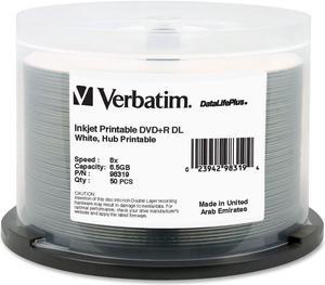 Verbatim DVD+R DL 8.5GB 8X DataLifePlus White Hub InkJet Printable 50 Pack Spindle
