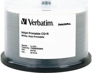 Verbatim 700MB 52X CD-R White Inkjet, Hub Printable 50 Packs Disc Model 94755