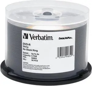 Verbatim DataLifePlus 4.7GB 8X DVD-R 50 Packs Disc Model 94852 Verbatim DataLifePlus 4.7GB 8X DVD-R 50 Packs Disc Model 94852
