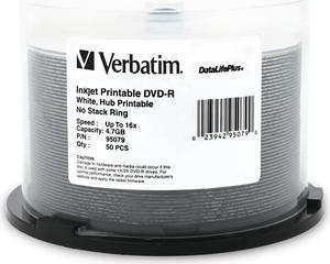 Verbatim 4.7GB 16X DVD-R White Inkjet Printable, Hub Printable 50 Packs Disc Model 95079
