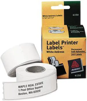 Avery Address Labels for Dymo, Seiko and Zebra Printers, Permanent Adhesive, 1-1/8" x 3-1/2", 260 Roll Labels (4150)