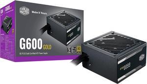 Cooler Master G600 Gold Power Supply, 600W 80+ Gold Efficiency, Intel ATX Version 2.52, Fixed Flat Black Cables. Quiet HDB Fan, 5 Year Warranty