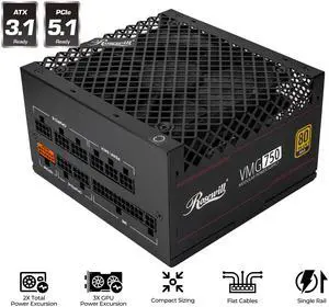 Rosewill VMG 750W 80+ Gold, ATX 3.0 & 3.1 Compatible, Full Modular Low-Noise Power Supply, PCIe 5.1 12V-2x6 Connector, 100% Japanese Capacitor, 120mm FDB Silent Fan - 5 Year Warranty - VMG750