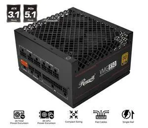 Rosewill VMG 850W 80+ Gold, ATX 3.0 & 3.1 Compatible, Full Modular Low-Noise Power Supply, PCIe 5.1 12V-2x6 Connector, 100% Japanese Capacitor, 120mm FDB Silent Fan - 5 Year Warranty - VMG850