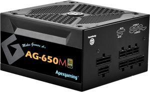 APEXGAMING AG Series Gaming Power Supply (AG-650M), 650W 80 Plus Gold Certified, Fully Modular, Active PFC, Continuous power 650W, Peak power 850W, 10 Year Warranty