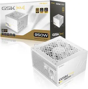 ANTEC GSK850 V2 White ATX3.1, 750W Full Modular PSU, 80 PLUS Gold Certified, PCIE 5.1 Support, PhaseWave Design, Zero RPM Manager, 120mm Silent Fan, 10-Year Warranty, High-Quality Braided Cable