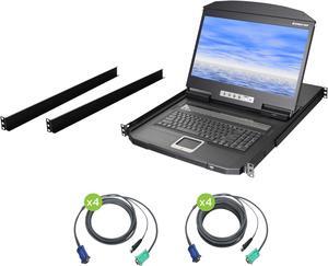 IOGEAR 18.5" Widescreen Short Depth 8-Port LCD KVM Switch with 8x USB KVM cables