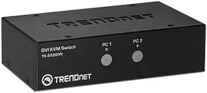 TRENDnet 2-Port DVI KVM Switch with Audio, Manage Two PC's, Hot-Keys, USB 2.0, Metal Housing, Use with a DVID-D Monitor, TK-222DVK