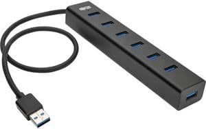 Tripp Lite 7-Port USB-A Mini Hub - USB 3.2 Gen 1, Aluminum Housing, International Plug Adapters for UK, EU, Australia (U360-007-AL-INT)
