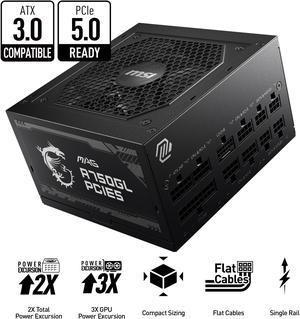 MSI - MAG A750GL PCIE 5.0, 80 GOLD Fully Modular Gaming PSU, 12VHPWR Cable, ATX 3.0 Compatible, 750W Power Supply