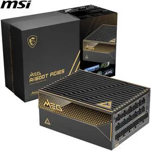 MSI - MEG Ai1600T PCIE5, 80+ TITANIUM Full Modular Gaming PSU, Dual 12V-2x6 Cable, 5080 5090 ATX 3.1 & PCIE 5.1 Ready, Braided Cable, 1600W Power Supply, 12 Year Warranty