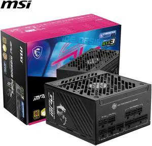 MSI - MPG A1250GS PCIE5, 80+ Gold Full Modular Gaming PSU, Dual 12V-2x6 Cables, 5090 5080 ATX 3.1 & PCIe 5.1 Ready. Embossed Jacket Cables. 1250W Power Supply, 10 Year Warranty