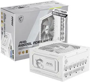 MSI MAG A1000GL PCIE5 WHITE, Fully Modular Compact Gaming 1000W Power Supply, 80+ Gold, ATX 3.1 & PCIe 5.1 Ready, Native Dual-color 12V-2x6 cable, 10 Year Warranty MSI MAG A1000GL PCIE5 WHITE, Fully Modular Compact Gaming 1000W Power Supply, 80+ Gold, ATX 3.1 & PCIe 5.1 Ready, Native Dual-color 12V-2x6 cable, 10 Year Warranty