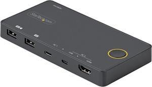 2 Port Hybrid USB-A + HDMI & USB-C KVM Switch, Single 4K 60Hz HDMI 2.0 Monitor, Compact Desktop and/or Laptop HDMI KVM Switch, USB Bus Powered, Thunderbolt 3 Compatible - 2 Port HDMI KVM Switch