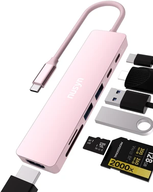 nusyn 7-in-1 USB C Hub with 4K@60Hz HDMI, 2 USB-A, 1 USB-C,100w PD Charging, SD 3.0 /TF 3.0 Card Reader, Compatible with MacBook Pro/Air/Neo, iPad Pro, iMac, iPhone 15-17 (Blush) nusyn 7-in-1 USB C Hub with 4K@60Hz HDMI, 2 USB-A, 1 USB-C,100w PD Charging, SD 3.0 /TF 3.0 Card Reader, Compatible with MacBook Pro/Air/Neo, iPad Pro, iMac, iPhone 15-17 (Blush)