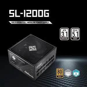 ASRock Steel Legend SL-1200G 80 PLUS GOLD & Cybenetics PLATINUM Full Modular Power Supply, ATX3.1 & PCIe5.1 Ready with Dual Color 12V-2x6 Cable, 10 Years Warranty