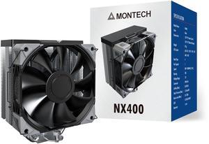 MONTECH NX400 - CPU Air Cooler, Single Tower, 4 Advanced Heat Pipes, 52-fin Heat Sink, E28, 120mm FDB Static Pressure Fan, 28mm Fan Thickness, Corner-cover Footpads, Polished Top Cover - Black