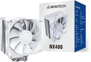 MONTECH NX400 - CPU Air Cooler, Single Tower, 4 Advanced Heat Pipes, 52-fin Heat Sink, E28, 120mm FDB Static Pressure Fan, 28mm Fan Thickness, Corner-cover Footpads, Polished Top Cover - White