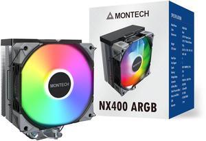 MONTECH NX400 ARGB - CPU Air Cooler, Single Tower, 4 Advanced Heat Pipes, 52-fin Heat Sink, E28, 120mm FDB Static Pressure Fan, 28mm Fan Thickness, Polished Top Cover, ARGB Lightning - Black