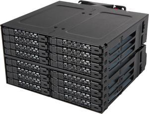 ICY DOCK ToughArmor MB516SP-B Rugged Full Metal 16 Bay 2.5" SAS/SATA SSD/HDD Backplane Cage for 2x External 5.25" Bay