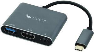 Helix ETHHUB3 3-in-1 USB-C Adapter with USB-A, HDMI and USB-C Ports Black