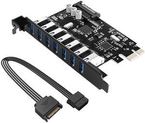 USB 3.0 PCI-E Card, ORICO PCI-E 7 USB 3.0 Ports Controller Card Adapter Add on Card Interface 7x USB3.0 Desktop with 15 pin SATA Power Connector for Windows Vista PC, Speed Up to 5.0 Gbps