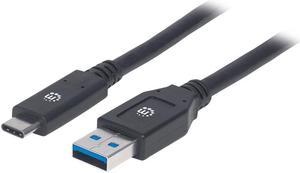 Manhattan USB-C to USB-A Cable 3m Male to Male 5 Gbps USB 3.2 Gen1 aka USB 3.0 3A fast charging SuperSpeed USB Black Lifetime Warranty Polybag 354981