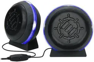 ENHANCE Gaming LED Computer Speakers with Subwoofer , Powerful 5W Drivers and In-Line Volume Control - Blue Lights , USB 2.0 Powered , 3.5mm Connection for PC , Desktop , Laptop , Notebook