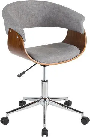 Vintage Mod Mid-Century Modern Office Chair in Walnut Wood and Light Grey Fabric by LumiSource