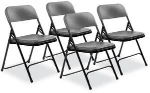 NPS 820 Plastic Folding Chair - Supports Up to 500 lb - 18" Seat Height - Charcoal Seat, Charcoal Back, Black Base - 4/Carton