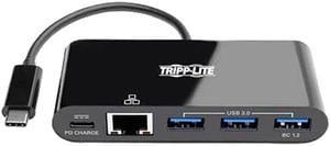 Tripp Lite USB-C to Ethernet Adapter with 3x USB-A, Gigabit, Thunderbolt 3—PD Charging, Black (U460-003-3AGB-C)