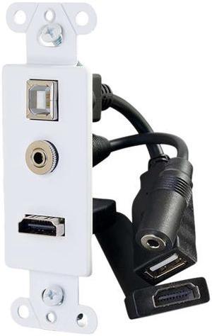 HDMI&REG;, USB AND 3.5MM AUDIO PASS THROUGH DECORATIVE WALL PLATE - WHITE