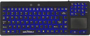 Seal-Touch Glow Washable Backlit Silicone All-in-One Keyboard with Built-in Touchpad Pointing Device, Backlight, Dishwasher Safe, Antimicrobial (USB) (Black)| S108PG