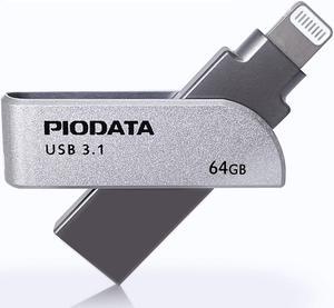PioData iXflash 64GB iPhone iPad Flash Drive USB Type A and Apple MFi Certified Lightning Connector, External Storage Memory Stick, iPhone USB Flash Drive for Photos, Videos, & Backup