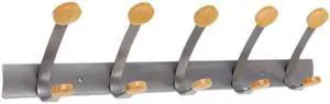 Wooden Coat Hook, Five Wood Peg Wall Rack, Brown/silver