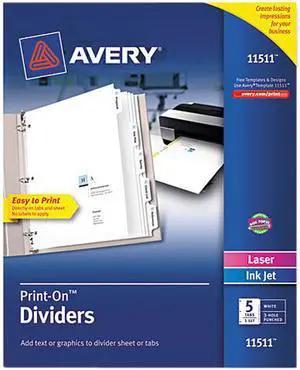 Avery Customizable Print-on Dividers, 5-Tab, Letter 11511