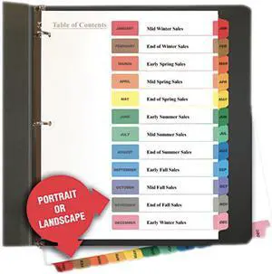 Table of Contents Dividers, Assorted Color 12-Tab, Months, Letter, White