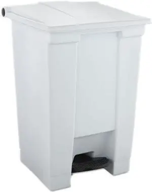 Rubbermaid 6144WHI Indoor Utility Step-On Waste Container, Square, Plastic, 12gal, White (RCP6144WHI)