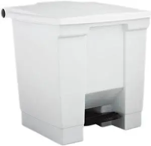 Rubbermaid RCP 6143 WHI Fire-Safe Plastic 8 Gallon Step-On Receptacle- White