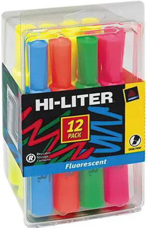 HI-LITER Fluorescent Desk Style Highlighters Chisel Tip Assorted Colors 12/Set 98034