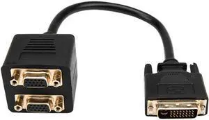 Rocstor 1 ft DVI-I Analog to 2x VGA Video Splitter Cable - M/F