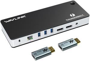 Wavlink Thunderbolt 3 USB-C 8K Docking Station Dual 4K Docking Station 60W Charging Dual DisplayPort 1.4 USB-C 3.1, 2xUSB 3.1, 2xUSB 3.0, Gigabit Ethernet, Audio, 2xDP to HDMI Adapter for Mac&Windows