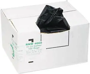 Recycled Can Liners, 31-33 gal, 1.65 mil, 33 x 39, Black, 100/Carton